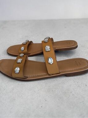 A New Day Rhinestone Embellished Slide Sandals - Tan - Size 10